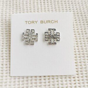 Tory Burch Britten Logo Stud Earrings in Silver